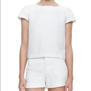 Alice + Olivia Boxy tweed and metallic white top Medium